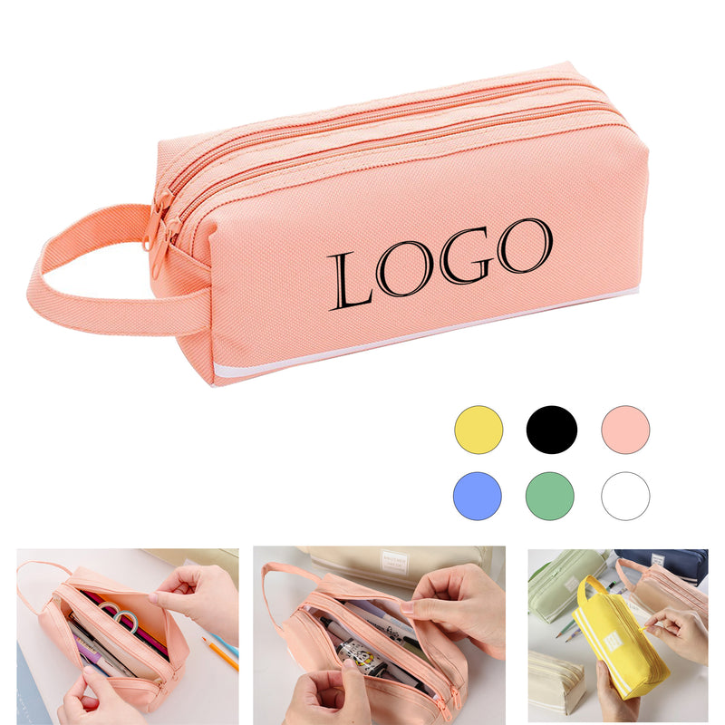 Oxford Fabric Dual Zipper Pencil Case With Handle
