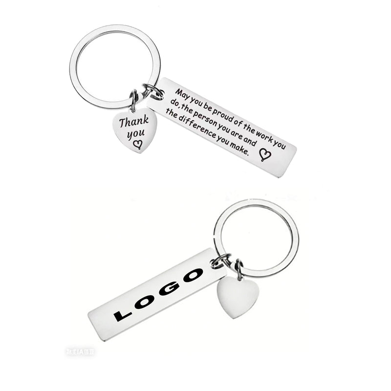 Key Tag - Silver Rectangular W/ Heart Charm