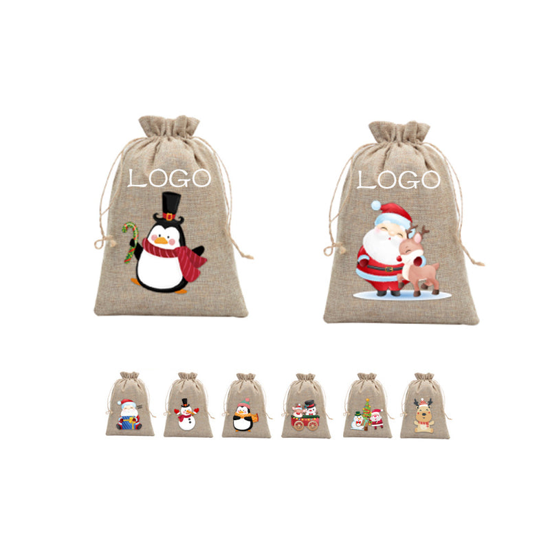Small Linen Christmas Gift Bag