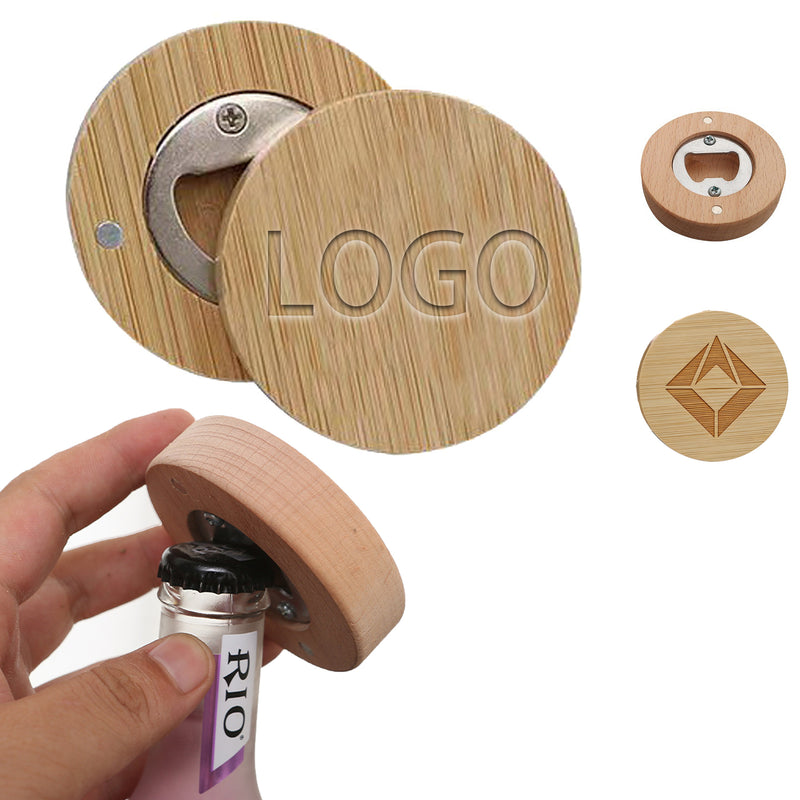 Bamboo Round Magnetic Bottle Opener