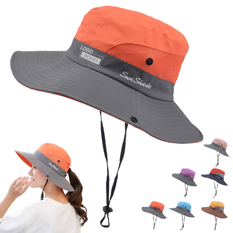 Ponytail Sun Bucket Hat Wide Brim UPF 50+