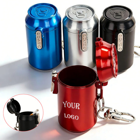 Metal Pocket Cola Cans Shape Outdoor Ashtray With Keychain