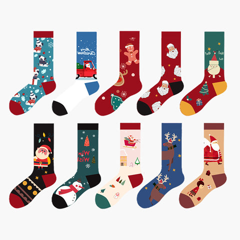 Winter and Autumn Fleece-Lined Christmas Mid-Calf Socks