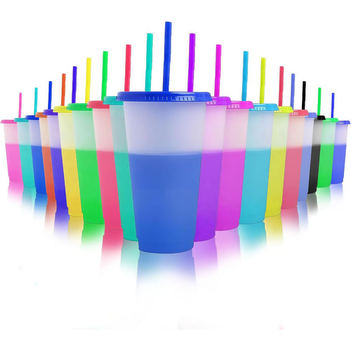 24oz Color Sensitive Cups With Lids And Straws
