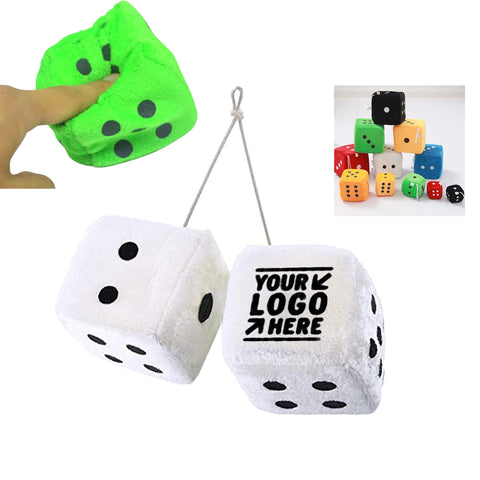 3" Customized Fuzzy Dice Set With Logo