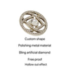 Hollow Out Polished Metal Badge Lapel Pin With Gem Rhinestone