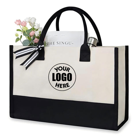 Large Classic Black And White Cotton Canvas Tote