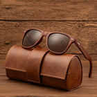Wooden Sunglasses Vintage Leather Handmade Eyeglass Case