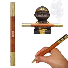 Wooden Pen With Incense Burner And Monkey Sculpture