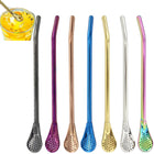 Stainless Steel With Filter Spoon Drinking Stirring Straws