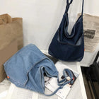 Denim Shoulder Hobo Tote Bag