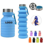 18 Oz Foldable Silicone Water Bottle W/ Carabiner Clip