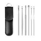6Pcs Portable Stainless Steel Ear Scoop Set W/ Lether Bag