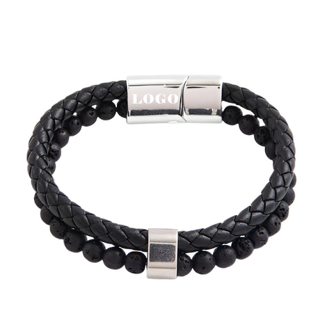 Natural Stone Beaded Leather Rope Bracelet