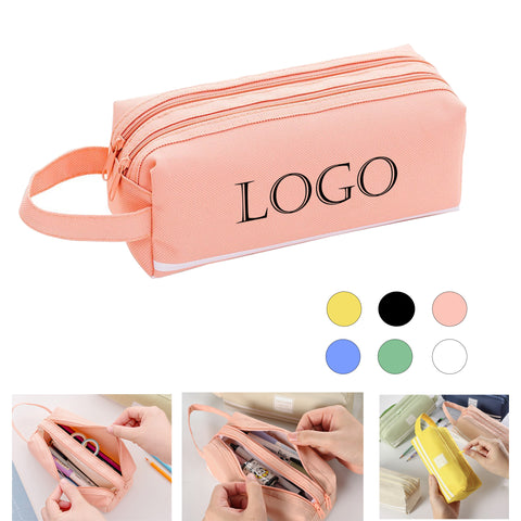 Oxford Fabric Dual Zipper Pencil Case With Handle