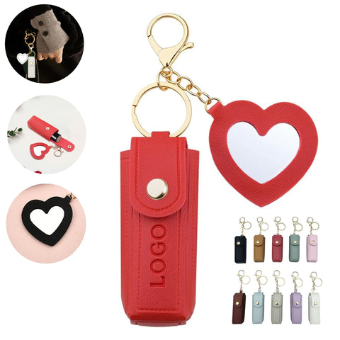 Leather Lipstick Holder Keychain With Mirror
