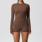 Zip-Up Yoga Jacket with Thumb Holes and Shorts