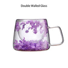 Double Walled Dried Flowers Glass Cups With Handle