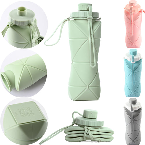20 Oz. Collapsible Silicone Foldable Water Bottle with Straw