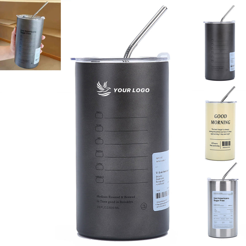 20 Oz Straight Coffee Tumbler With Metal Straw