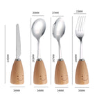 Stainless Steel Kids Tableware With Standing Wooden Handle