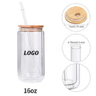 16Oz Double Walled Glass Tumblers With Bamboo Lid