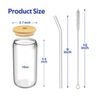16Oz Glass Coffee Cup With Bamboo Lids Straws And Brushes