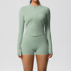 Zip-Up Yoga Jacket with Thumb Holes and Shorts