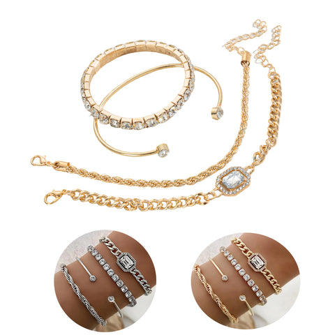 Diamond-encrusted Alloy Bracelet Set