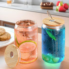 16 Oz Can Shaped Glass Cup With Bamboo Lids And Glass Straw