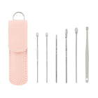 6Pcs Portable Stainless Steel Ear Scoop Set W/ Lether Bag