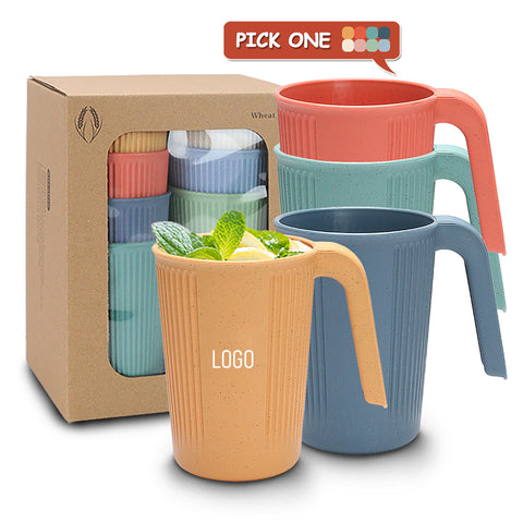 Home Vertical Strip Handle Wheat Straw Mug