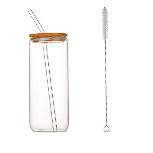 16Oz Glass Coffee Cup With Bamboo Lids Straws And Brushes
