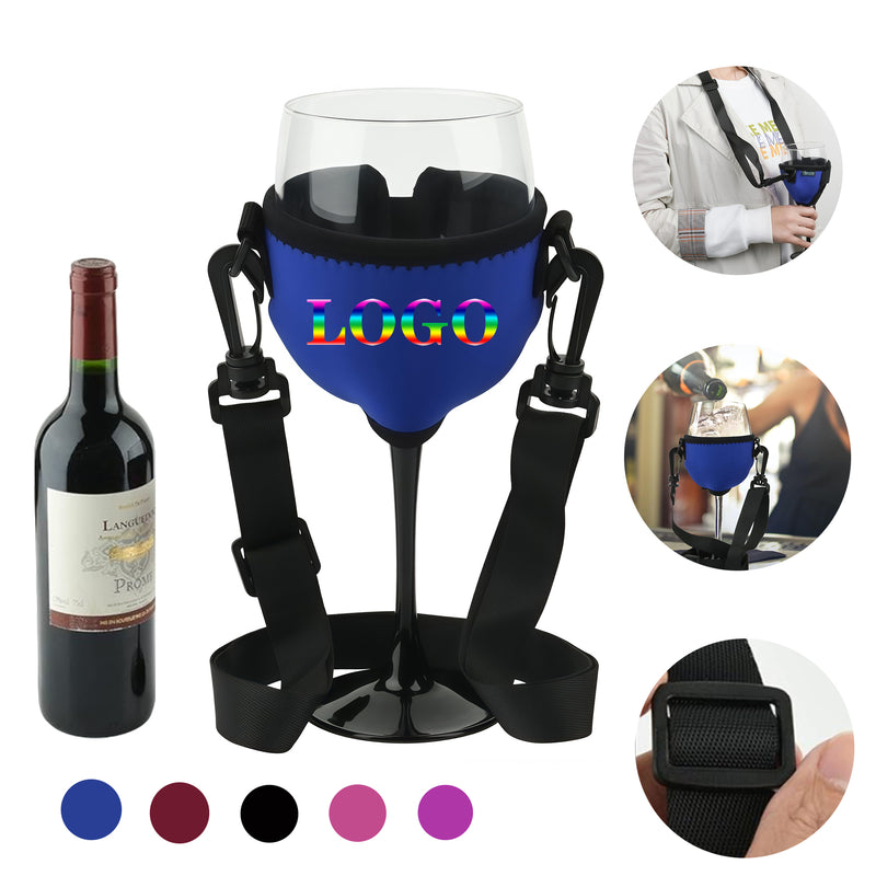 Neoprene Wine Glass Sleeve With Adjustable Neck Strap