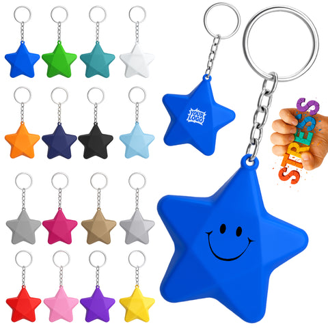 2" Mini Smile Face Star Stress Reliever Keychain