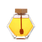 Hexagon Shape Glass Honey Jars With Wooden Dipper And Lid