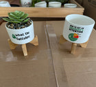 Mid Century Plant Pot With Wooden Stand Ceramic Planters