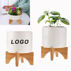 Mid Century Plant Pot With Wooden Stand Ceramic Planters