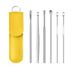 6Pcs Portable Stainless Steel Ear Scoop Set W/ Lether Bag