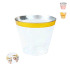 Gold And Silver Rim Transparent Plastic Party Cup