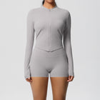 Zip-Up Yoga Jacket with Thumb Holes and Shorts