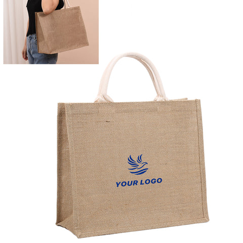Reusable Herringbone Burlap Tote Bags With Handles