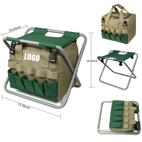 Garden Detachable Tool Storage Bag With Folding Stool