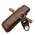 Portable Leather Cigar Humidor Set with Cigar Cutter