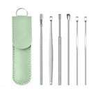 6Pcs Portable Stainless Steel Ear Scoop Set W/ Lether Bag