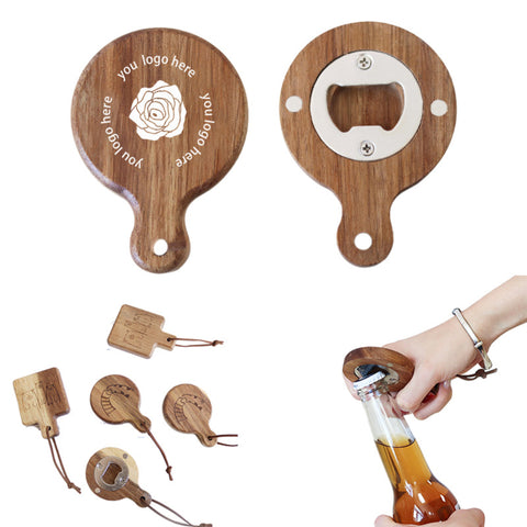 Magnetic Wooden Beer Opener with Lanyard