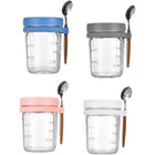 Reusable 12 OZ Overnight Oatmeal Glass Cup W/ Lid & Spoon