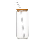 16OZ Can Shaped Drinking Glasses W/ Bamboo Lid & Glass Straw