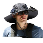 Outdoor Wide Brim Sun Hat with 2 Solar Fan Sun Bucket Hat