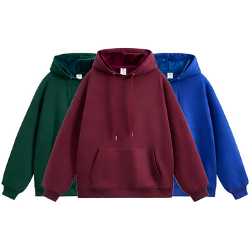 Fall Winter Fleece-Lined Hooded Pullover Sweatshirt